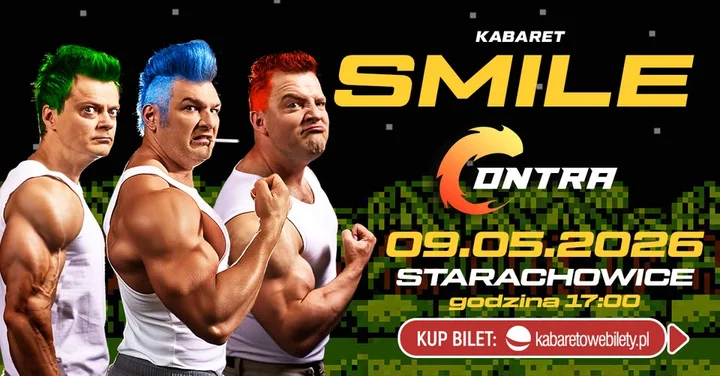Grafika promocyjna wydarzenia Kabaret Smile w Starachowicach — program CONTRA (9 maja 2026)