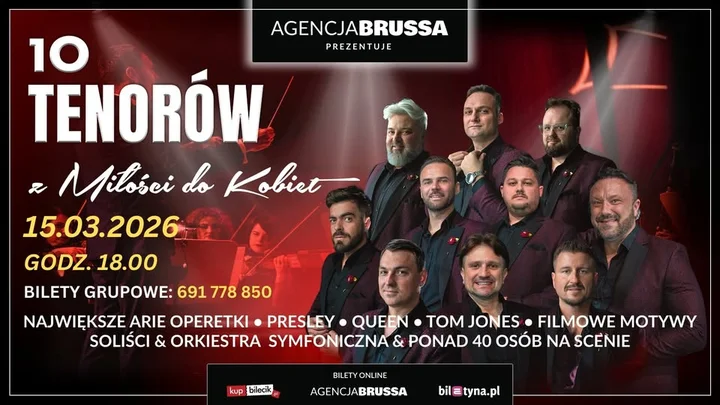 Grafika promocyjna wydarzenia 10 Tenorów – „Z miłości do kobiet” — koncert w Starachowicach
