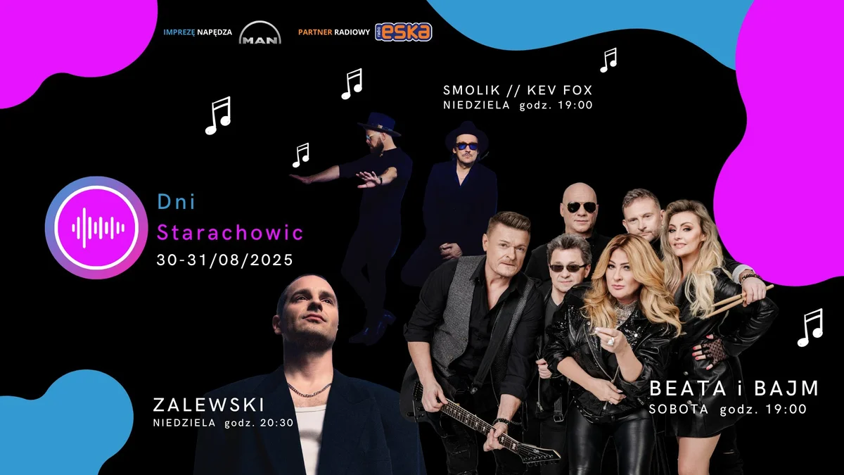 Grafika promocyjna wydarzenia Impreza plenerowa w Starachowicach pod koniec sierpnia 2025