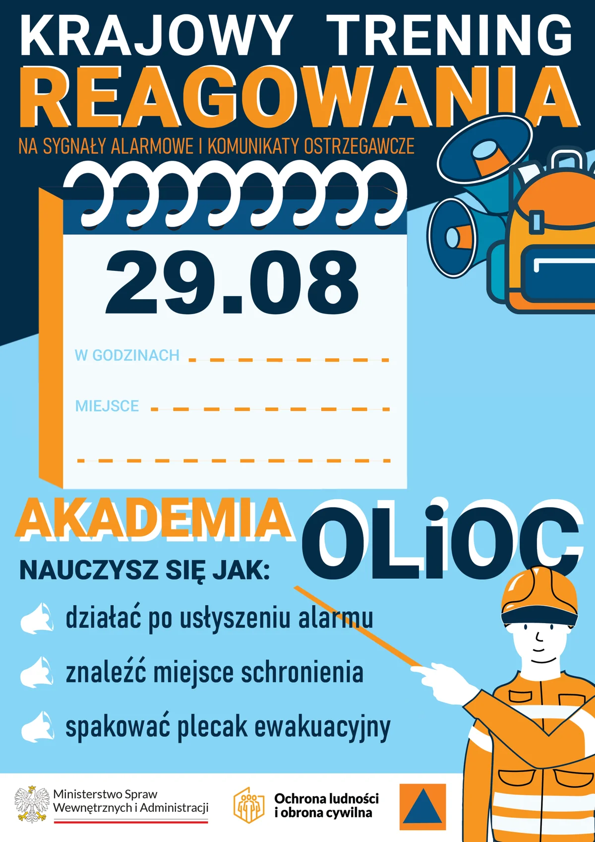 Grafika promocyjna wydarzenia Krajowy Trening Reagowania i Akademia OLiOC w naszej gminie