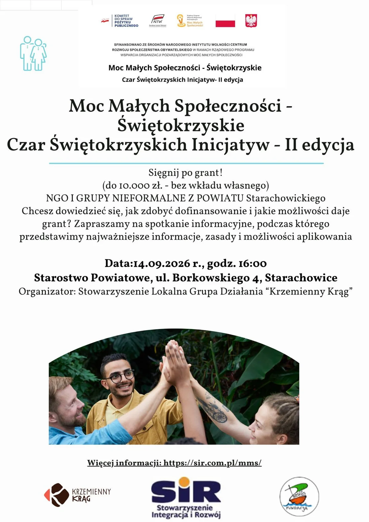 Grafika promocyjna wydarzenia Moc Małych Społeczności – Świętokrzyskie. Czar Świętokrzyskich Inicjatyw – II edycja