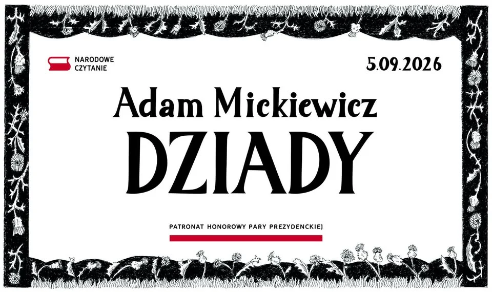 Grafika promocyjna wydarzenia Narodowe Czytanie „Dziadów” w Starachowicach