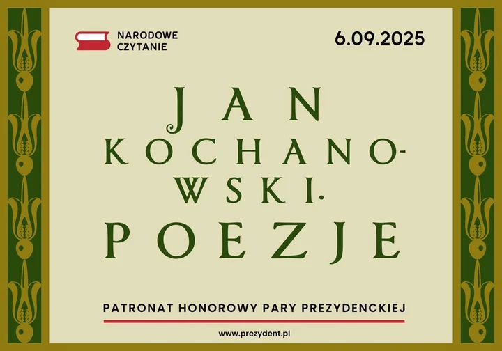 Obrazek przedstawia grafikę promocyjną wydarzenia Plenerowe czytanie poezji Jana Kochanowskiego w Starachowicach