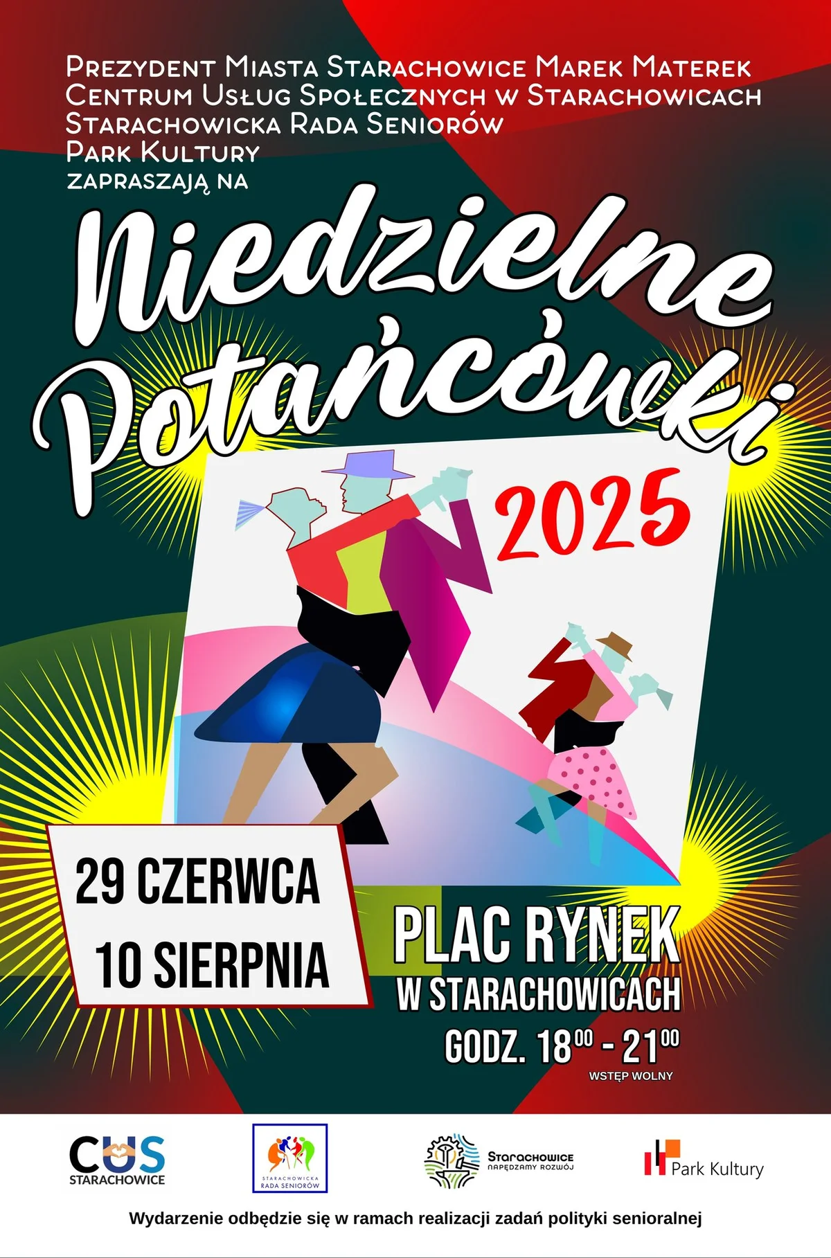 Grafika promocyjna wydarzenia Niedzielne potańcówki na starachowickim Rynku latem 2024