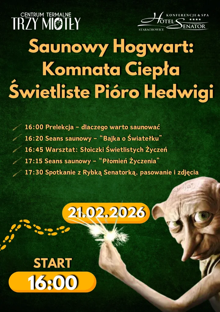 Grafika promocyjna wydarzenia Saunowy Hogwart: Komnata Ciepła — Świetliste Pióro Hedwigi