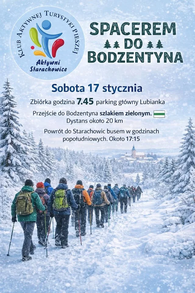 Grafika promocyjna wydarzenia Spacerem do Bodzentyna — 20 km zielonym szlakiem