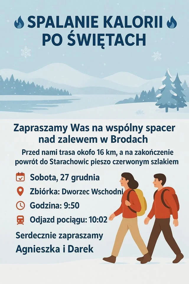 Grafika promocyjna wydarzenia Spalanie kalorii po świętach — spacer nad zalewem w Brodach