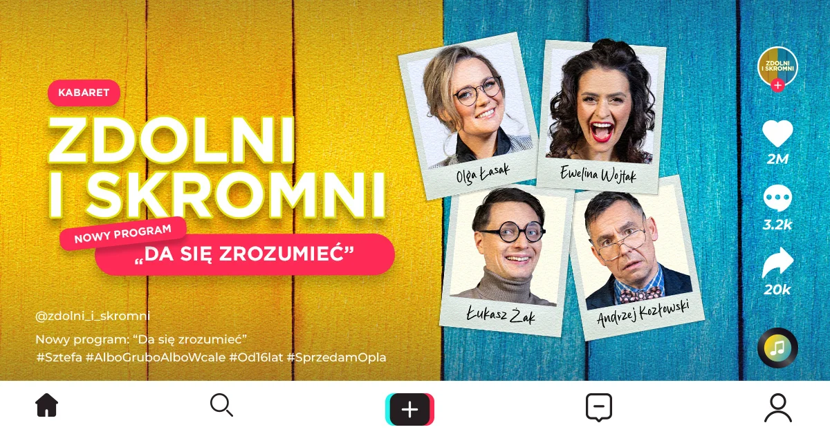 Obrazek przedstawia grafikę promocyjną wydarzenia Premiera trasy komediowej grupy Zdolni i Skromni w Starachowicach