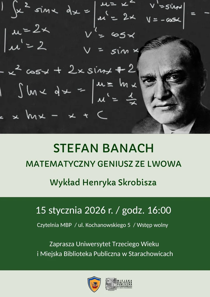 Grafika promocyjna wydarzenia Stefan Banach – matematyczny geniusz ze Lwowa: wykład Henryka Skrobisza