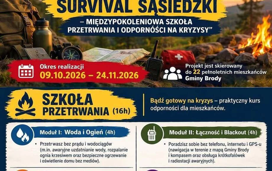 Grafika promocyjna wydarzenia Świętokrzyski Survival Sąsiedzki w Gminie Brody