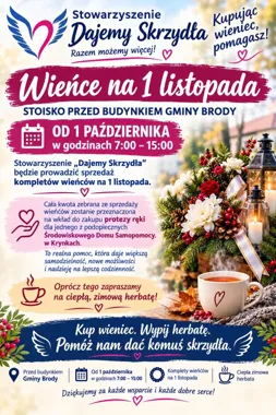 Grafika promocyjna wydarzenia Charytatywna sprzedaż wieńców na 1 listopada