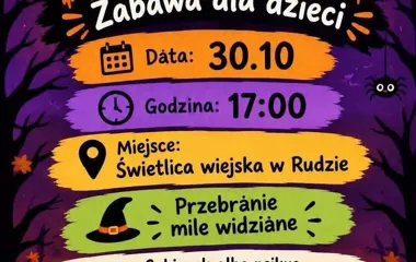 Grafika promocyjna wydarzenia Halloweenowa zabawa w świetlicy w Rudzie