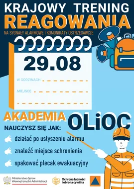 Grafika promocyjna wydarzenia Krajowy Trening Reagowania i Akademia OLiOC w naszej gminie