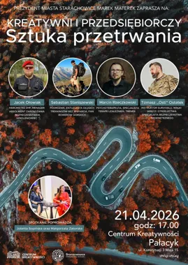 Grafika promocyjna wydarzenia Kreatywni i Przedsiębiorczy „Sztuka przetrwania” w Starachowicach
