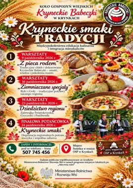 Grafika promocyjna wydarzenia Kryneckie Smaki Tradycji – cykl spotkań