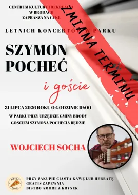 Grafika promocyjna wydarzenia Letni koncert w parku im. Stanisława Staszica w Brodach
