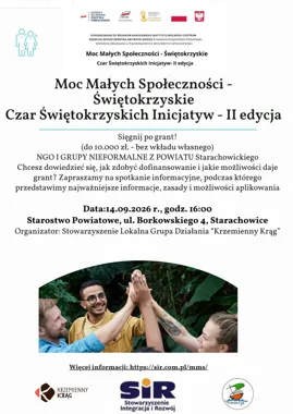 Grafika promocyjna wydarzenia Moc Małych Społeczności – Świętokrzyskie. Czar Świętokrzyskich Inicjatyw – II edycja