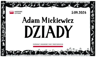 Grafika promocyjna wydarzenia Narodowe Czytanie „Dziadów” w Starachowicach