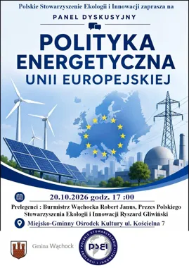 Grafika promocyjna wydarzenia Panel dyskusyjny „Polityka energetyczna Unii Europejskiej”