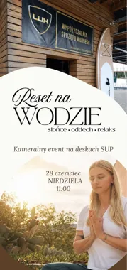 Grafika promocyjna wydarzenia Relaks na Wodzie – joga na deskach SUP nad Lubiąnką w Starachowicach