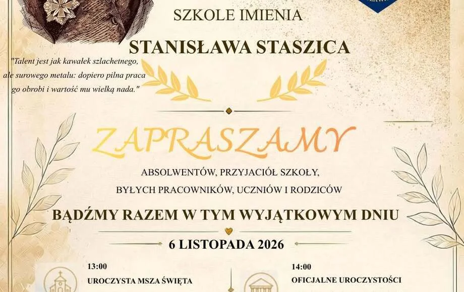Grafika promocyjna wydarzenia Nadanie imienia Stanisława Staszica szkole w Rudzie