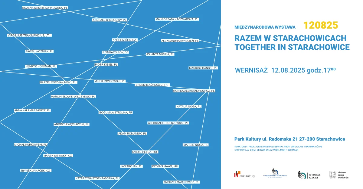 Obrazek przedstawia grafikę promocyjną wydarzenia Międzynarodowa wystawa sztuki w Parku Kultury w Starachowicach