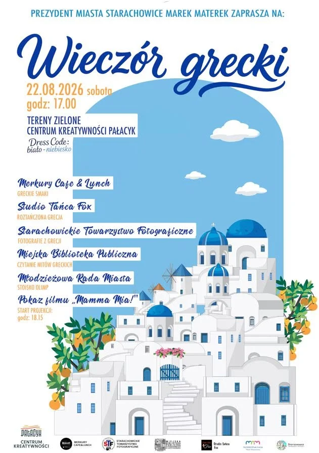 Grafika promocyjna wydarzenia Wieczór Grecki w Starachowicach