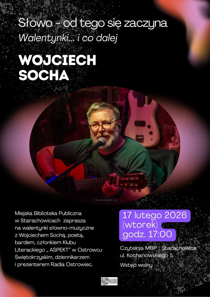 Grafika promocyjna wydarzenia Wojciech Socha „Słowo – od tego się zaczyna. Walentynki... i co dalej”