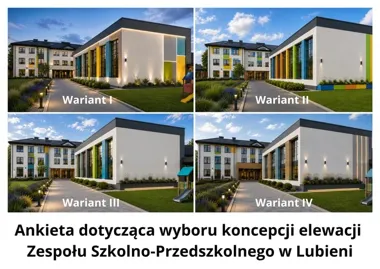 Cztery wizje elewacji szkoły w Lubieni. Głos mieszkańców ma znaczenie