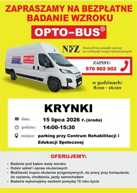 OPTO-BUS wraca do Krynek. Bezpłatne badanie wzroku i dobór okularów