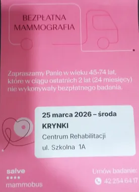 Mammobus w Krynkach zaprasza – bezpłatne badania dla kobiet 45–74 lat