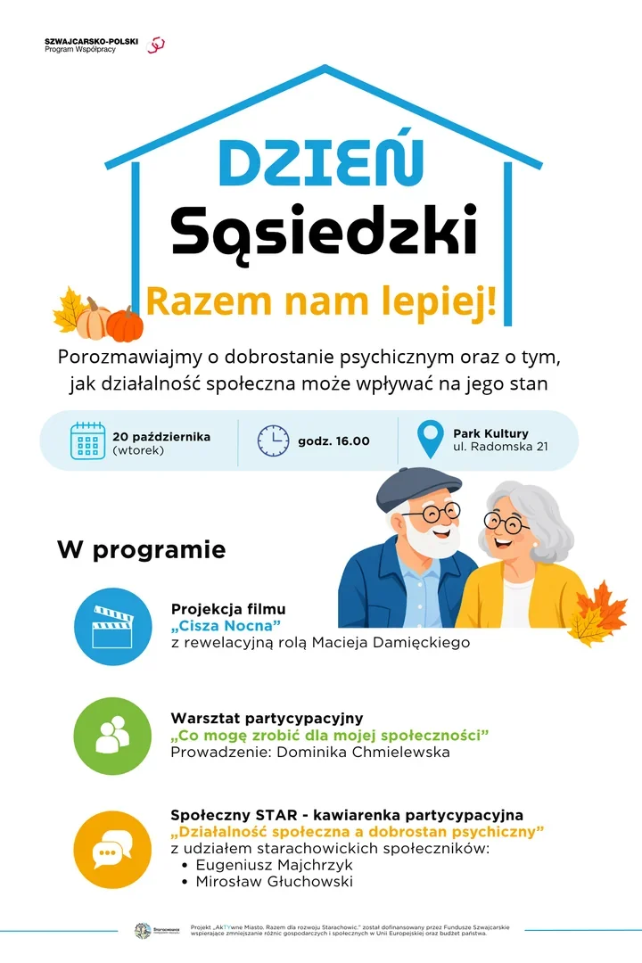 Seniorzy spotkają się w Parku Kultury. Film, warsztaty i rozmowa o zdrowiu psychicznym