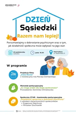 Seniorzy spotkają się w Parku Kultury. Film, warsztaty i rozmowa o zdrowiu psychicznym