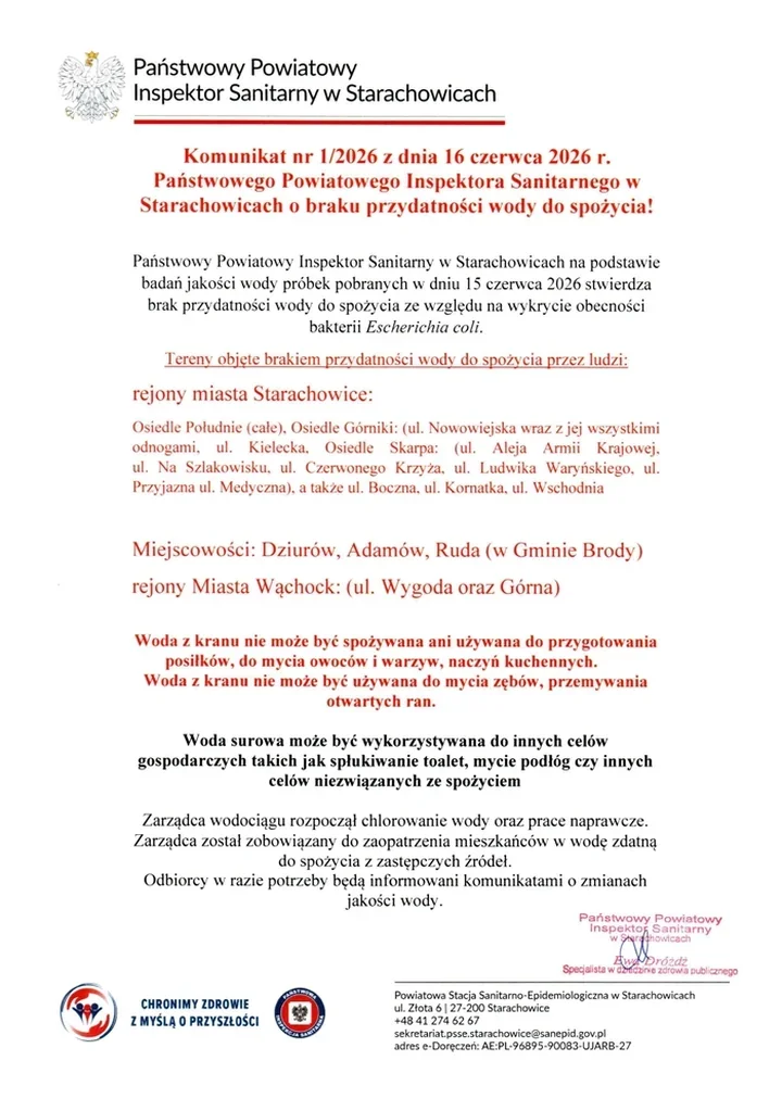 Woda z kranu nie nadaje się do picia. Beczkowozy ruszyły na osiedla Starachowic